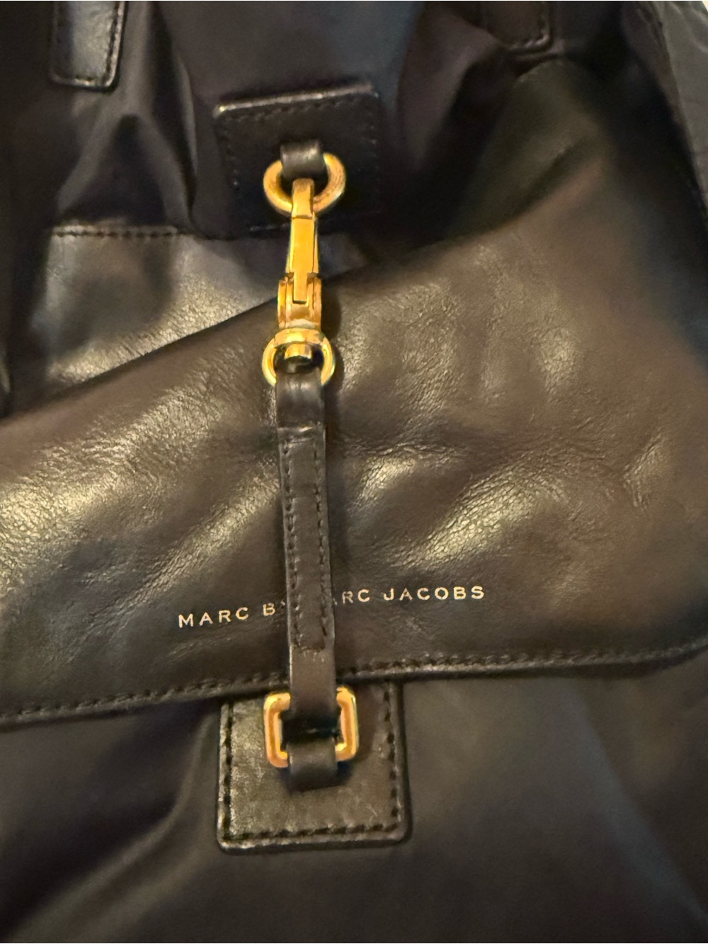 Marc by Marc Jacobs Black Leather Tote with Gold Hardware Accents